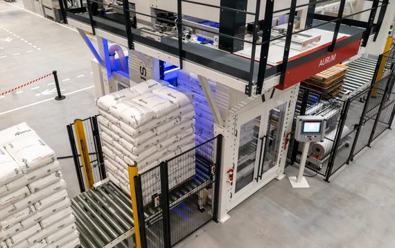 Palletized stack of FFS bags